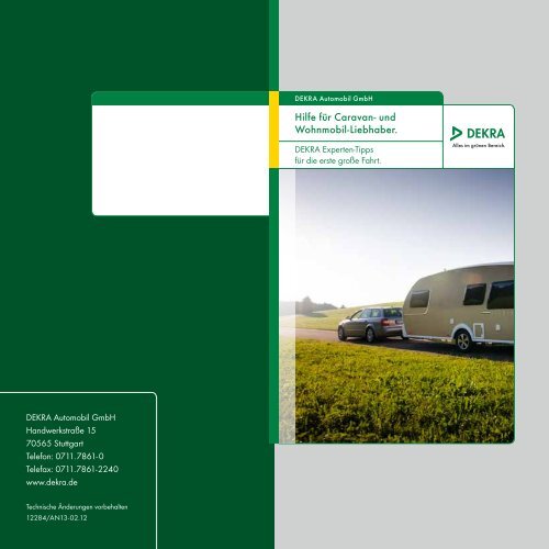 Ratgeber Caravan und Wohnmobil - Dekra