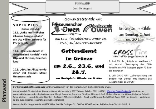 Juni bis August 2013 - Evangelische Kirchengemeinde Owen