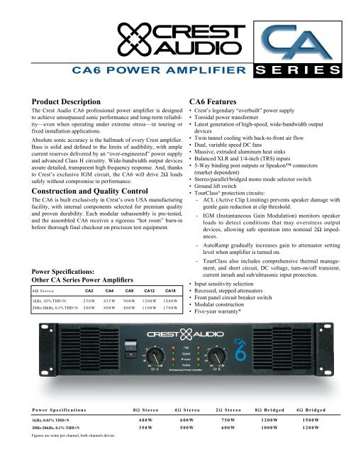 CA6 POWER AMPLIFIER - Crest Audio