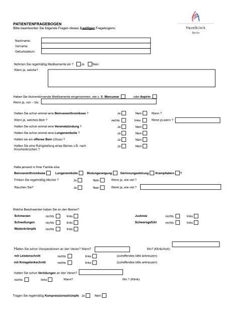 PATIENTENFRAGEBOGEN - Havelklinik