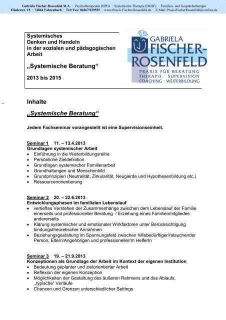 Systemische Beratung - Fischer-Rosenfeld