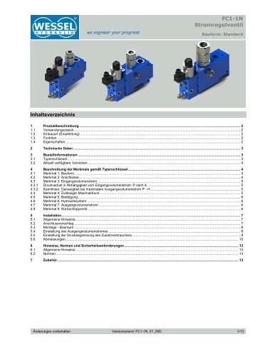 FC1-1N Stromregelventil Inhaltsverzeichnis - WESSEL-HYDRAULIK ...