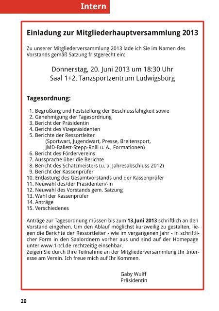TCL Aktuell, Ausgabe 1/2013 - 1. Tanzclub Ludwigsburg