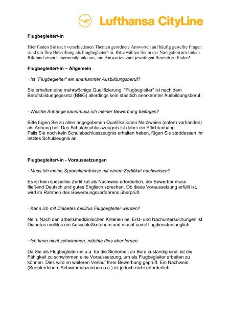 Lufthansa Cityline Flugbegleiter FAQs - in Bearbeitung1