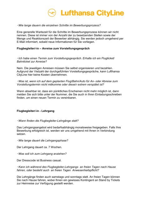 Lufthansa Cityline Flugbegleiter FAQs - in Bearbeitung1