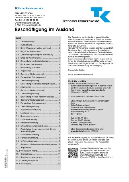 Beschäftigung im Ausland (PDF, 454 KB ) - Techniker Krankenkasse