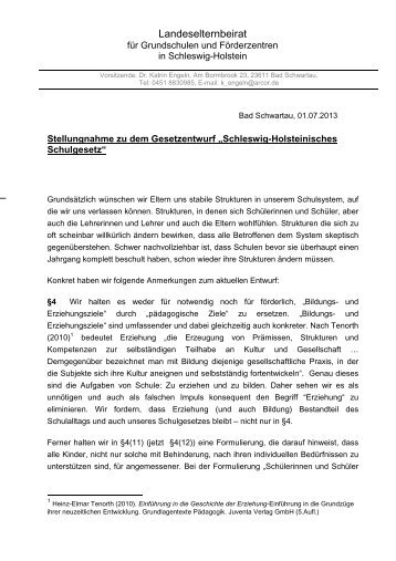 Stellungnahme schulgesetz - Elternvertretung-sh.de