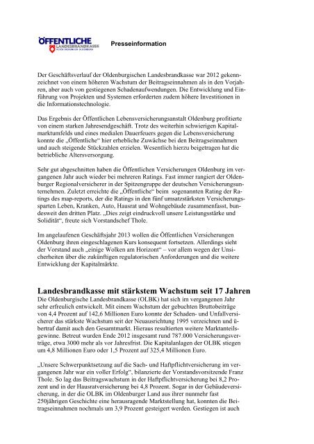 Artikel lesen - Öffentliche Versicherungen Oldenburg