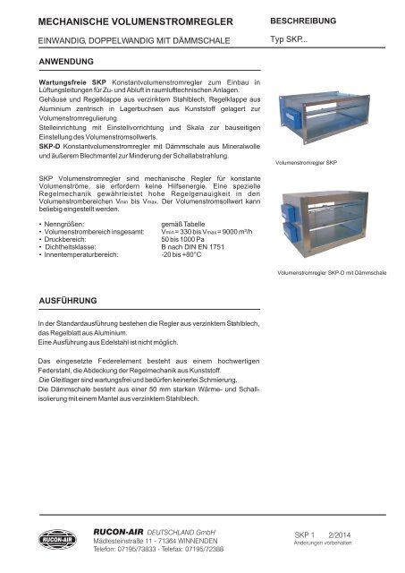 mechanische volumenstromregler - RUCON-AIR Deutschland GmbH
