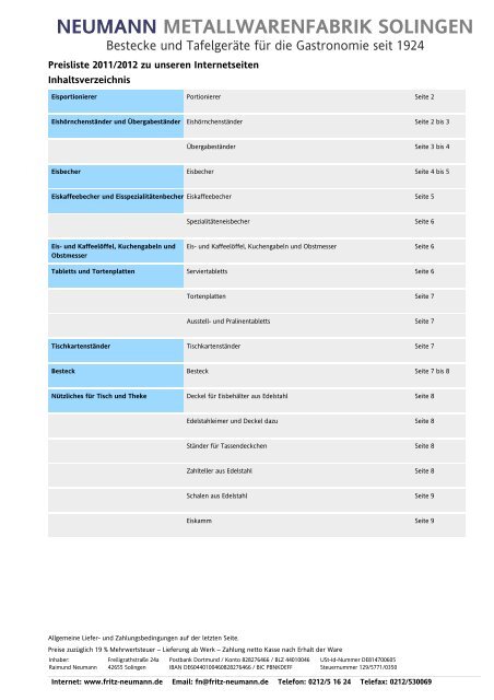 Preisliste - Neumann Metallwarenfabrik