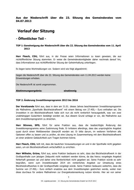 Gemeinderat 23. Sitzung 4. Juli 2013 - Gemeinde Ensdorf