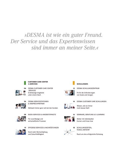 Broschüre Customer Care Center, Services & Schulungen - DESMA