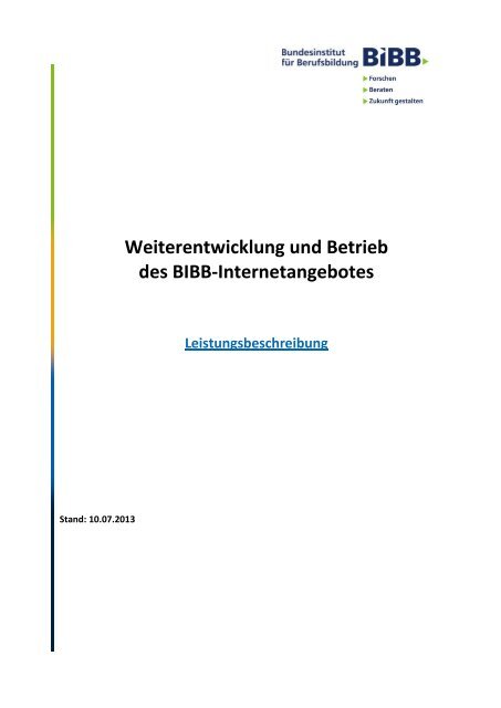 Weiterentwicklung und Betrieb des BIBB-Internetangebotes
