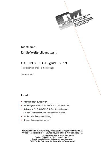 Richtlinien der Counselor-Weiterbildung - BVPPT