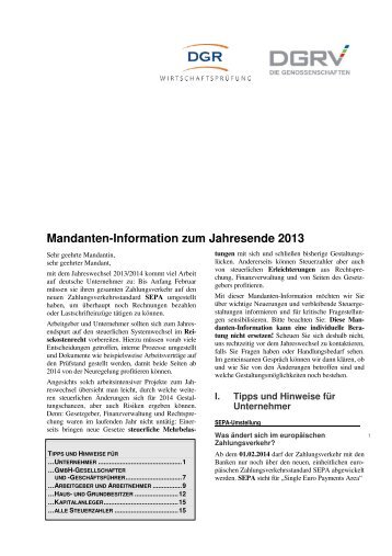 Mandanten-Information zum Jahresende 2013 - DGRV