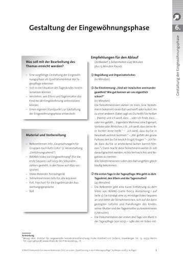 Gestaltung der Eingewöhnungsphase - Deutsches Jugendinstitut e.V.