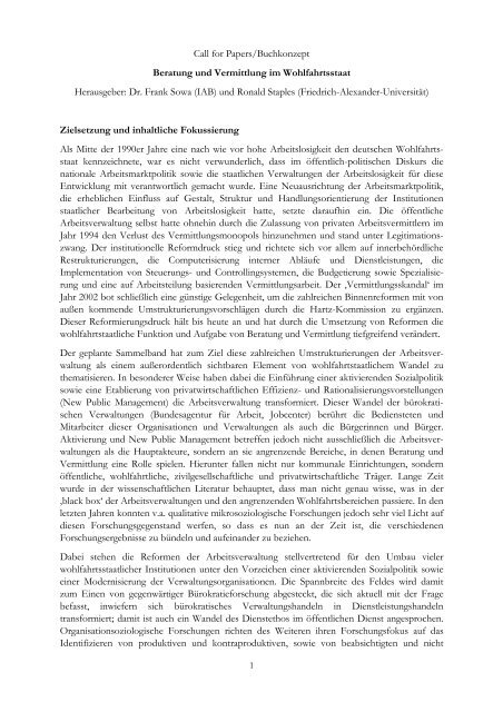 Call for Papers/Buchkonzept Beratung und Vermittlung im ...