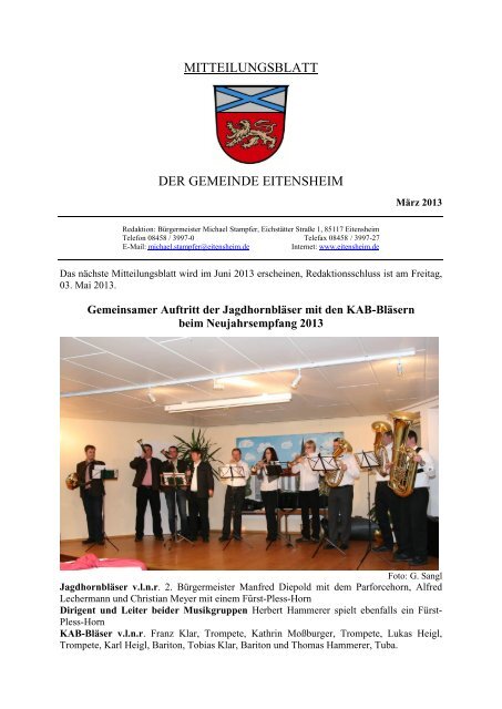 MITTEILUNGSBLATT DER GEMEINDE EITENSHEIM