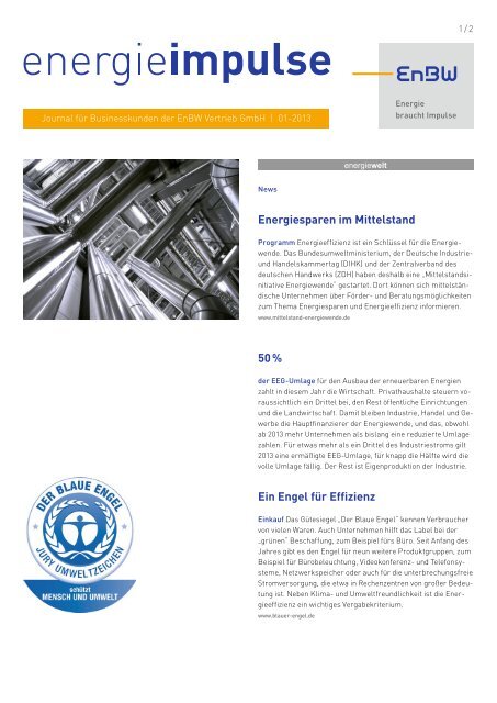 Energiesparen im Mittelstand 50 % Ein Engel für Effizienz - EnBW
