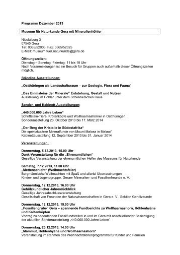 Programm Dezember 2013 Museum für Naturkunde Gera mit ...