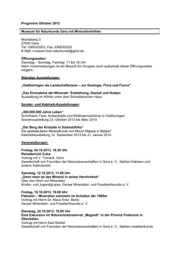 Programm Oktober 2013 Museum für Naturkunde Gera mit ...
