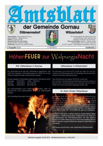 HöhenFeuer zur WalpurgisNacht - Gemeinde Gornau