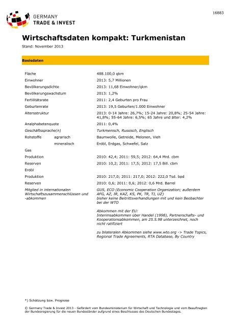 Wirtschaftsdaten kompakt: Turkmenistan - Germany Trade & Invest