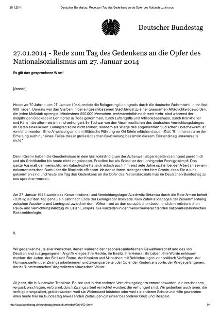 27.01.2014 - Rede zum Tag des Gedenkens an die Opfer des ...