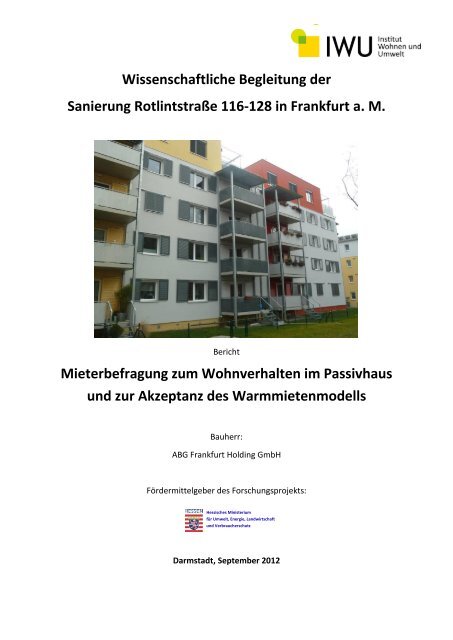 Teilbericht Mieterbefragung zum Wohnverhalten und der ... - IWU