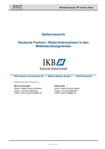 Sektorresearch Deutsche Fashion / Retail-Unternehmen in den ... - IKB