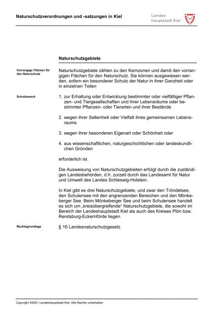 Naturschutzverordnungen und -satzungen in Kiel