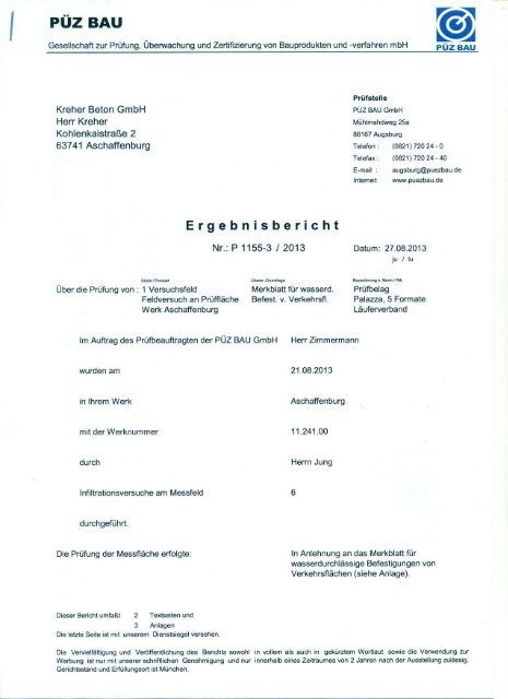 Öko Gutachten Palazza, Normalfuge, 5 Formate Kreher Beton GmbH