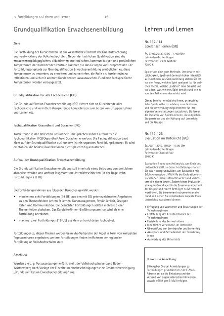 Fortbildungen VHS-Verband BW 2/2013 (application/pdf) - Stadt Lahr