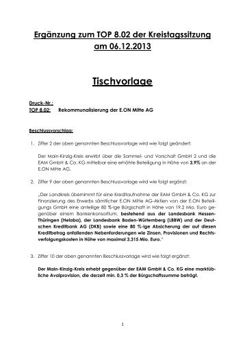 Tischvorlage - des Main-Kinzig-Kreises