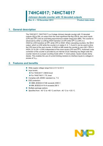 74HCT4017 Johnson decade counter with 10 decoded outputs