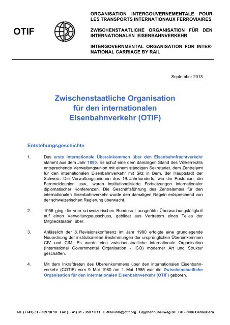 Zwischenstaatliche Organisation für den internationalen ... - OTIF