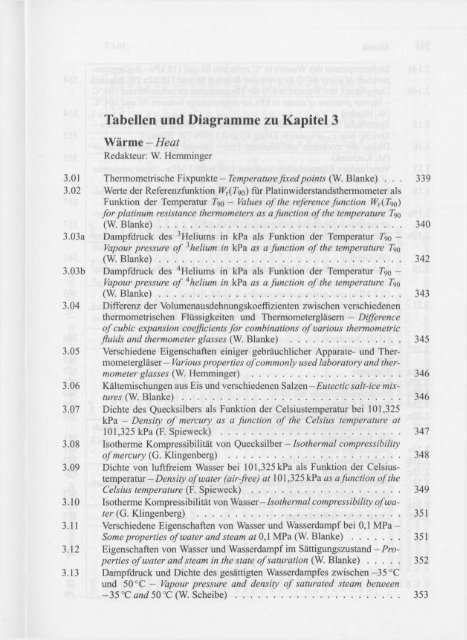 Tabellen und Diagramme zu Kapitel 3, Wärme