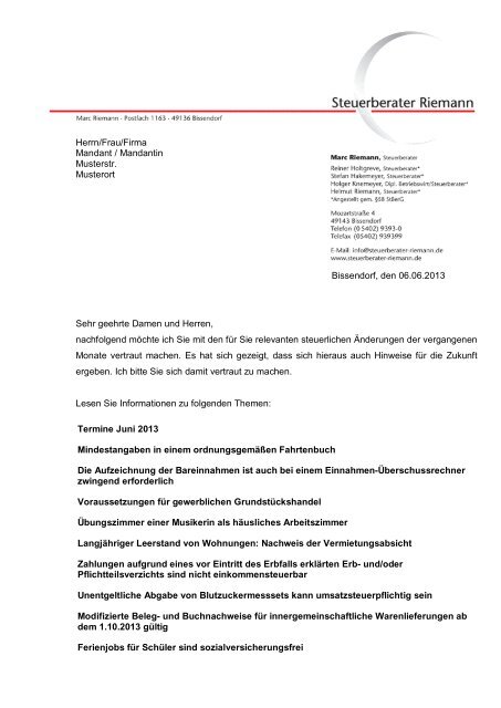 Herrn Frau Firma Mandant Mandantin Musterstr Musterort