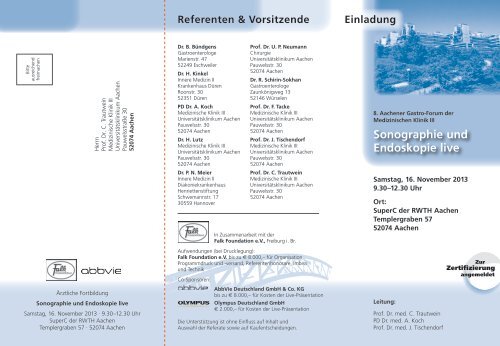 Sonographie und Endoskopie live - Universitätsklinikum Aachen