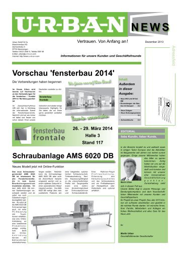 Vorschau 'fensterbau 2014' - Urban Maschinenbau, Memmingen