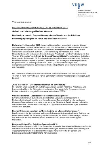 zur Vorankündigung zum Deutschen Betriebsärzte-Kongress 2013