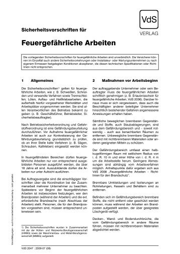 Sicherheitsvorschriften für feuergefährliche Arbeiten (VdS 2047)