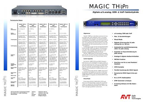 MAGIC THipPro.pdf - AVT Audio Video Technologies GmbH
