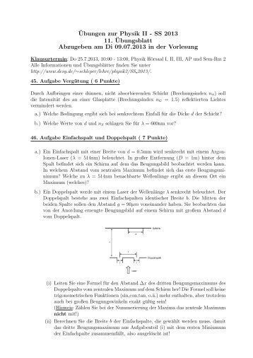 ¨Ubungen zur Physik II - SS 2013 11. ¨Ubungsblatt ... - Desy