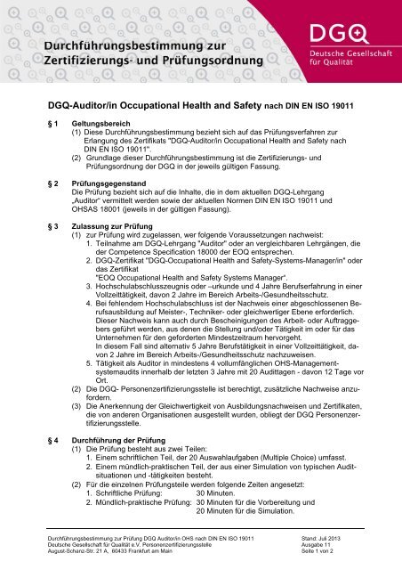 Durchführungsbestimmung nach DIN EN ISO 19011 - DGQ