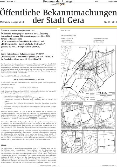 Öffentliche Bekanntmachungen der Otto-Dix-Stadt Gera (14/2013)