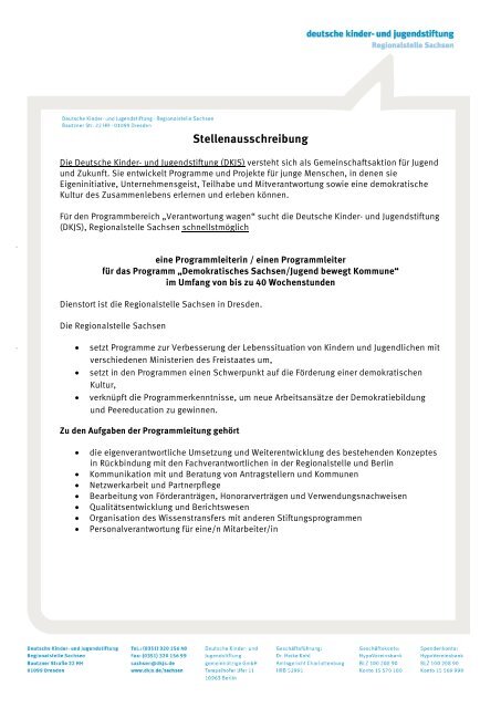 Stellenausschreibung - Deutsche Kinder und Jugendstiftung