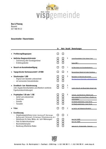 Baugesuch - Checkliste - Visp