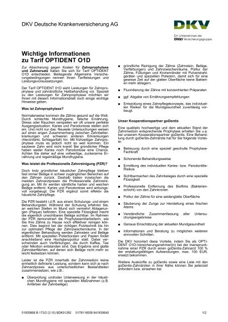 Pdf Datei Informationsblatt Tarif O1d Zusatzversicherung Dkv