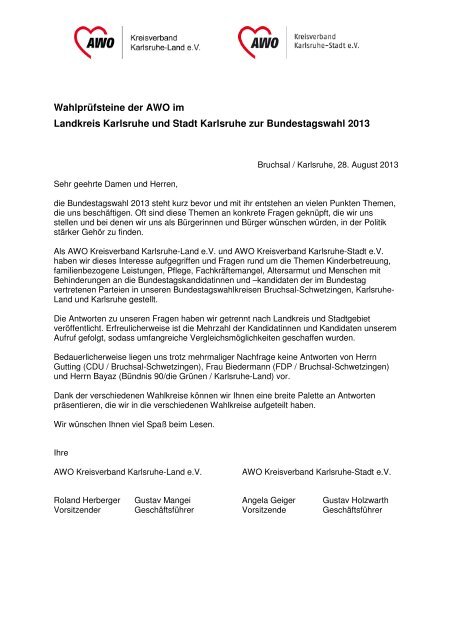 Wahlprüfsteine zur Bundestagswahl 2013 ... - AWO Karlsruhe